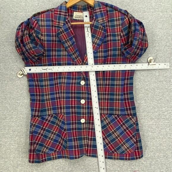 Vintage Country Suburbans Blazer Womens 16 Blue Red Plaid Button Jacket UNION - Picture 9 of 12